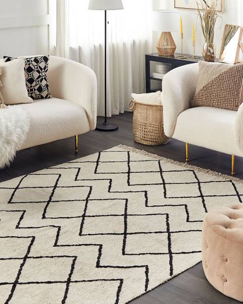 Laagpolig ELDES beige - zwart - natuurvezel - 160 x 160 x 230 cm