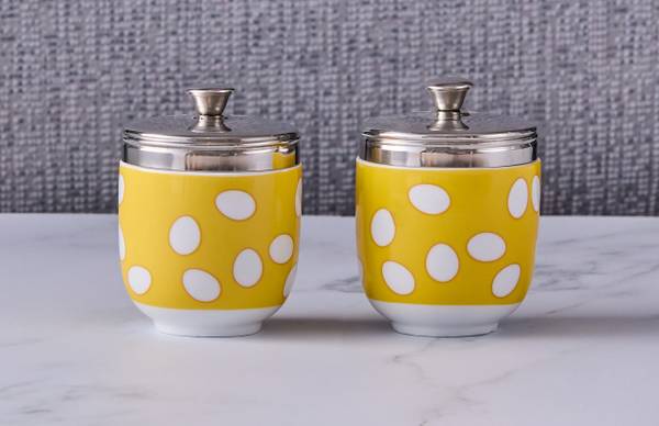Eier-Coddler Dotted 2er-Set Gelb - Porzellan - 7 x 9 x 7 cm