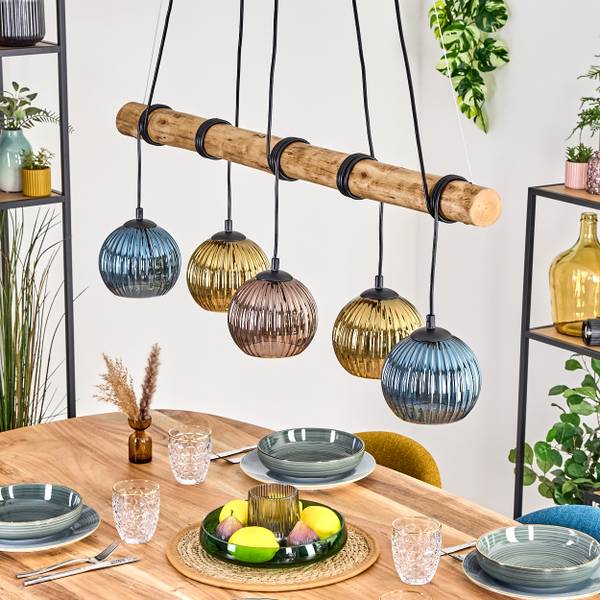 Pendelleuchte Cesaro Blau - Gold - Holzwerkstoff - Metall - 34 x 150 x 100 cm