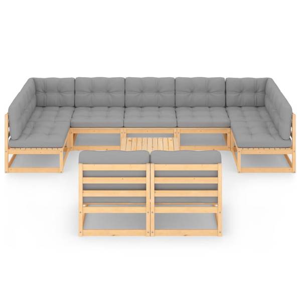 Loungeset 3009756-2 (10-delig) bruin - polyester - grenenhout - 70 x 30 x 70 cm