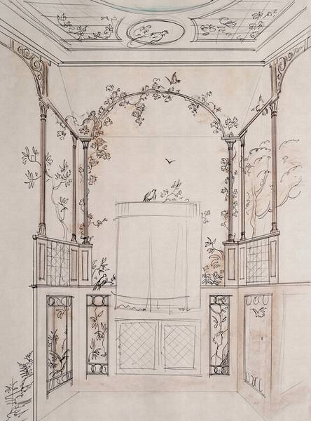 Fototapete Pavillon Walls by Patel Beige - Schwarz - Weiß - Fleece - 200 x 270 x 1 cm