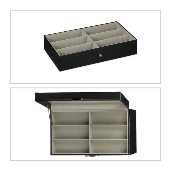 Brillenbox für 18 Brillen Schwarz - Grau - Samt - 34 x 23 x 19 cm