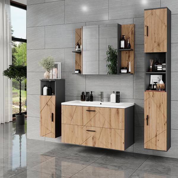 Badkamermeubelset Irma 56322 set van 2 antracietkleurig - eikenhouten look