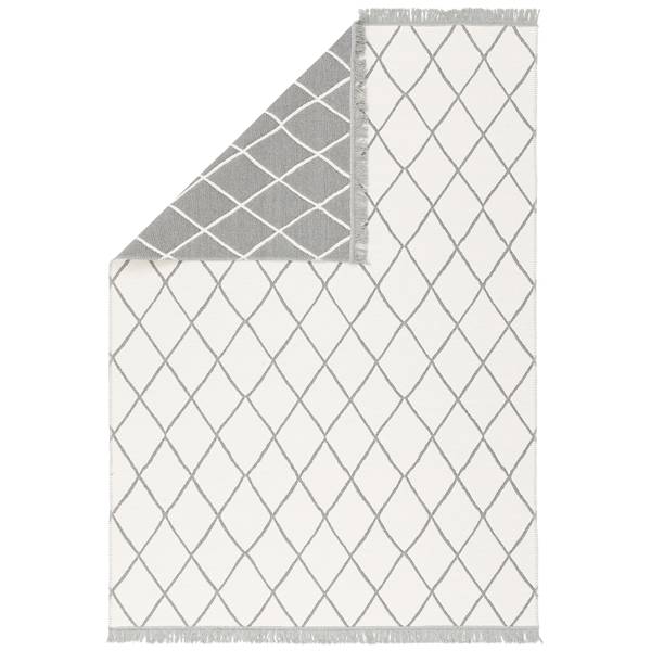 Teppich Beidseitig Ethno Kelim Rauten Grau - Weiß - Textil - 140 x 1 x 200 cm