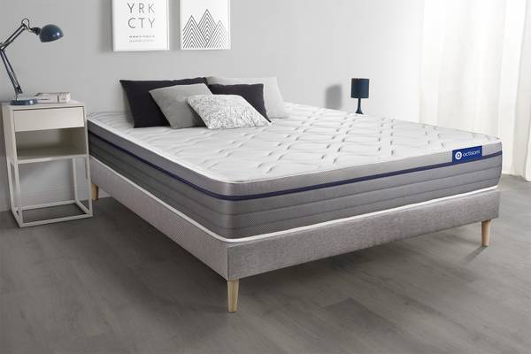 Bettgestell und Matratze Actilatex zen Grau - Massivholz - 130 x 55 x 210 cm
