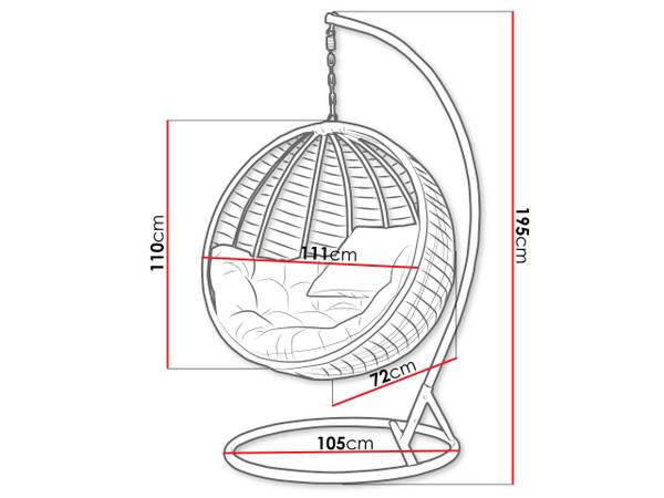 Hängesessel Amara Beige - Schwarz - Grau - Metall - 111 x 195 x 105 cm