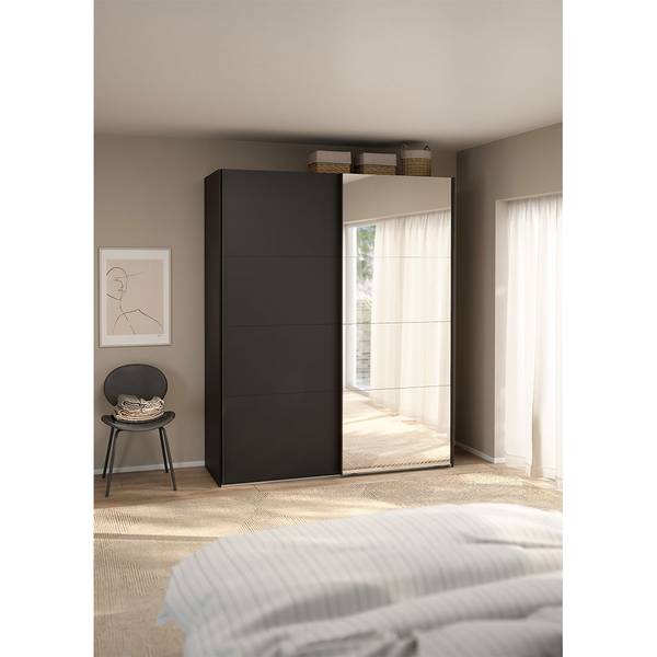 Kledingkast Catania zwart - plaatmateriaal op houtbasis - textiel - 179 x 221 x 67 cm
