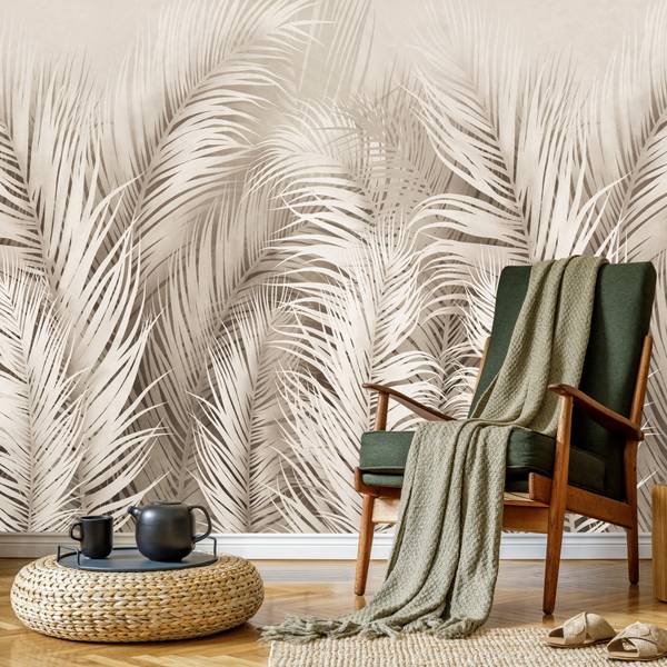 Vlies-Fotobehang PALMBLADEREN Planten beige - 460 x 300 x 300 cm