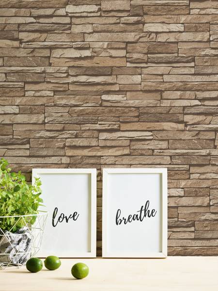 Beige Braune Vliestapete Steinoptik Beige - Braun