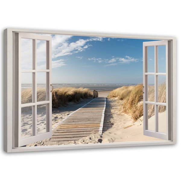 Wandbild fenster steg zum strand 90 x 60 cm