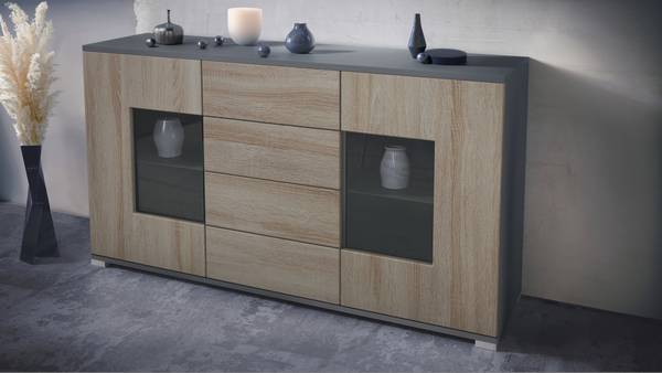 Sideboard Grömitz V1 Anthrazit - Eiche Sägerau Dekor - Breite: 139 cm