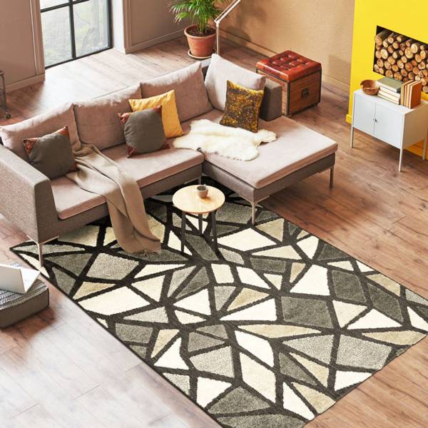 Tapis moderne DEHORS-DEDANS CUBISME Gris - Textile - 120 x 1 x 170 cm