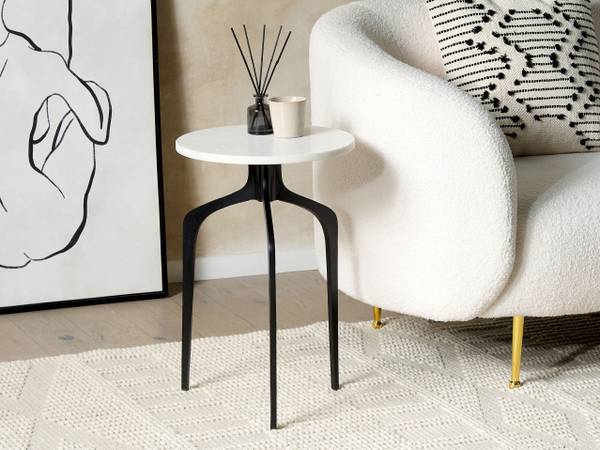Table d'appoint TIHOI Noir - Blanc - Pierre - 36 x 56 x 36 cm