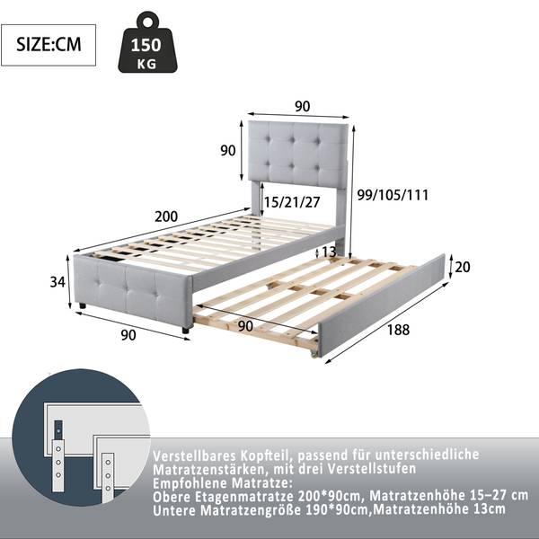 Polsterbett-BB1105 Grau