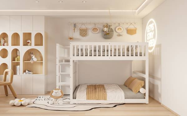 Niedriges Sicherheits-Etagenbett-O1010 Weiß - Massivholz - 145 x 136 x 247 cm