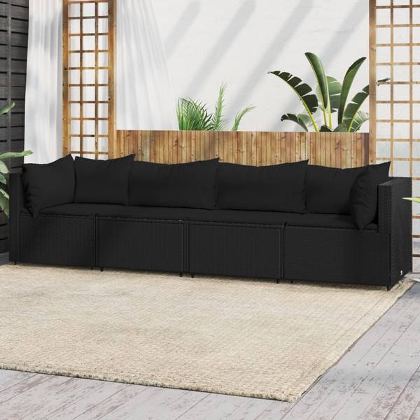 Garten-Lounge 4er Set X3196 Schwarz - Rattan - 63 x 58 x 63 cm