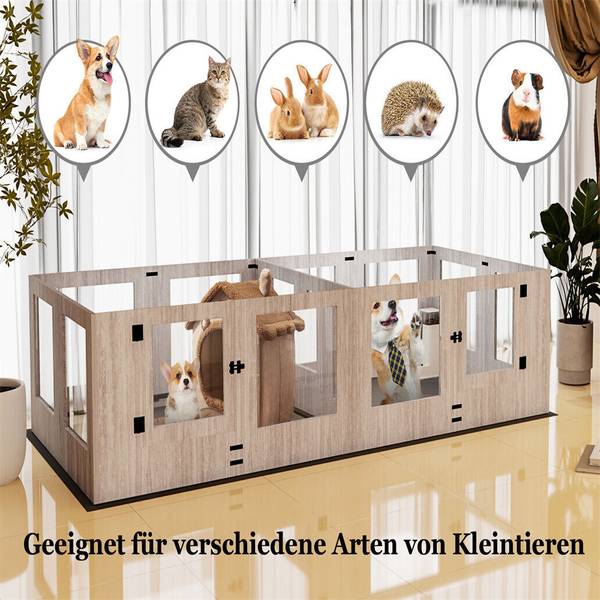 Wurfkiste Welpenauslauf Hundelaufstall Grau - Holzwerkstoff - Glas - 118 x 60 x 120 cm