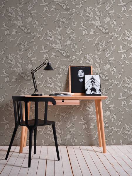 Vliestapete 4102 floral Struktur Design Beige - Grau