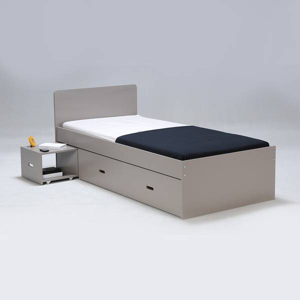 BETT ZENIA mit Nachttisch Schublade Grau - 96 x 80 x 195 cm