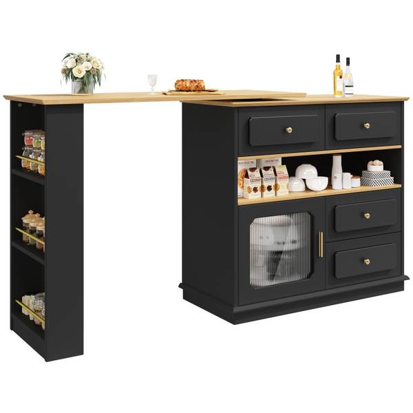Bartisch Ausziehbar Oveox BL Schwarz - Holzwerkstoff - Metall - 56 x 105 x 181 cm
