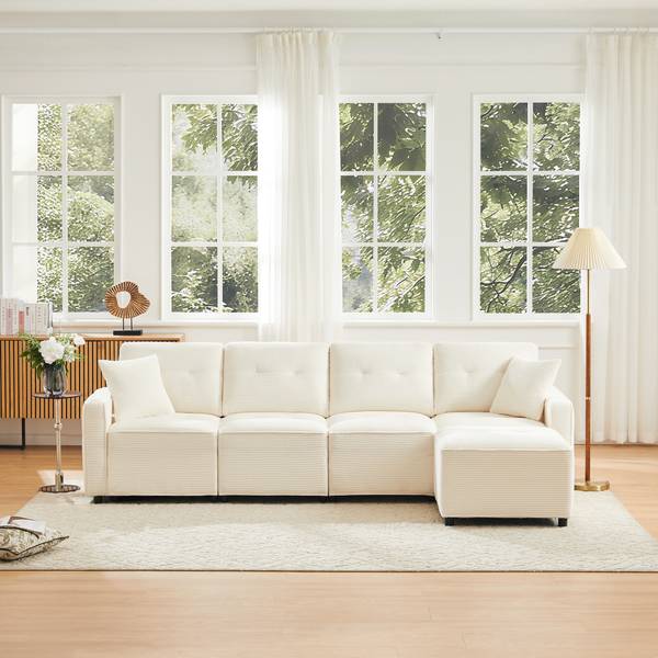 Ecksofa CHANGE Ⅳ Beige - Cord - 146 x 85 x 280 cm