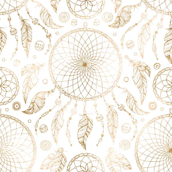 Papier Peint ATTRAPE-RÊVES Plumes Boho Beige - Blanc - Polaire - 53 x 1000 x 1000 cm