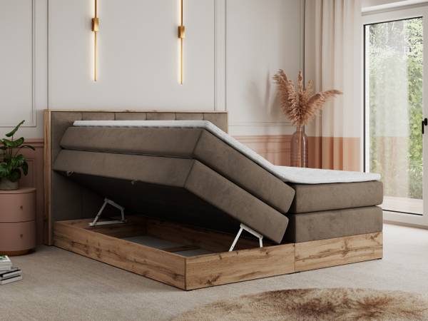 Boxspringbett VENETO KING Braun - Eiche Dekor - Breite: 208 cm - H3 - Textil