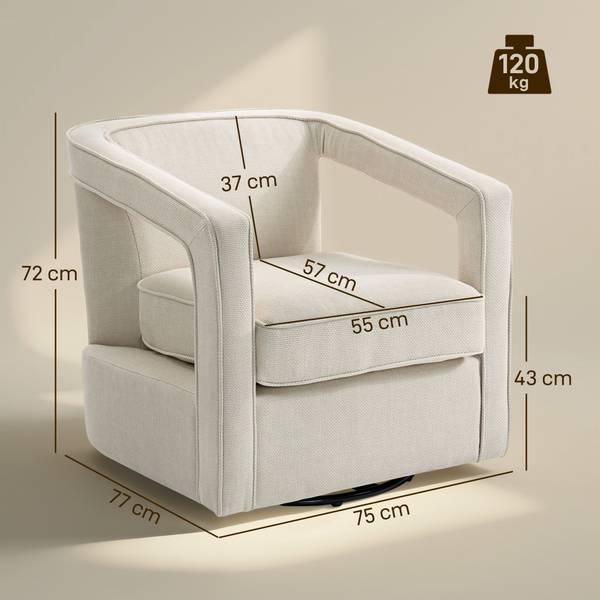 Polstersessel 83B-613V00BG Beige - Leinen - Polyester - 75 x 72 x 77 cm