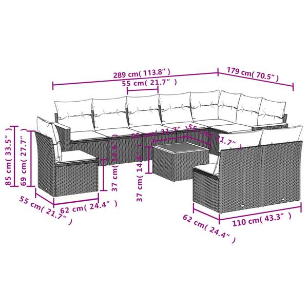 Garten-Lounge-Set 3035937-2 11-teilig Grau
