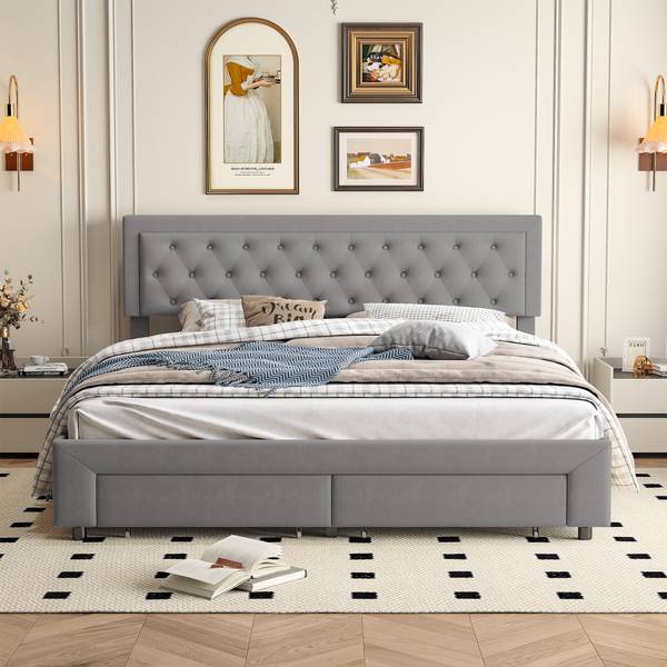 Polsterbett MKAOY9 Grau - Metall - Massivholz - 181 x 103 x 203 cm