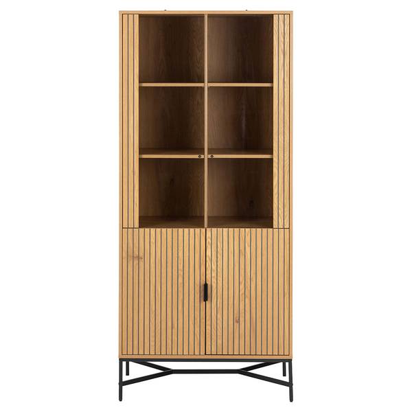 Vitrinekast Jaipur bruin - deels massief hout - 80 x 180 x 40 cm