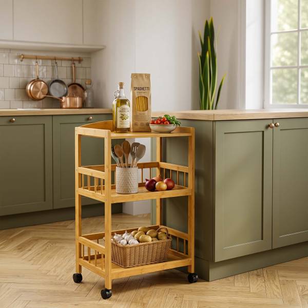 Servierwagen Bambus Braun - Bambus - Kunststoff - 53 x 80 x 30 cm