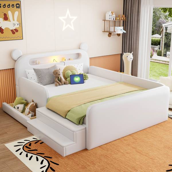 Kinder-Polsterbett Oneiros Ⅰ Weiß - Holzwerkstoff - Metall - Textil - 185 x 99 x 215 cm