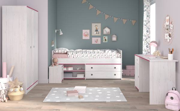 Jugendzimmer Smoozy26 4-teilig Weiß - Holzwerkstoff - 203 x 182 x 95 cm