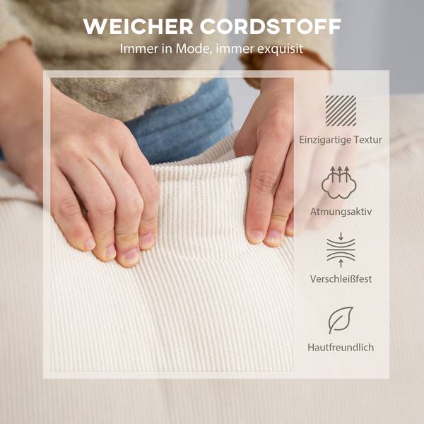 Ecksofa 83B-352V00CW Weiß - Cord - Nylon - 153 x 83 x 241 cm