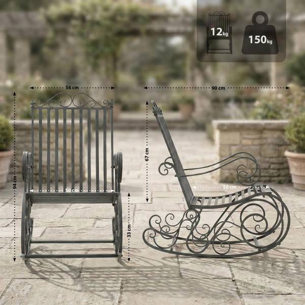 Gartenschaukelstuhl Smilla Grau - Metall - 56 x 94 x 90 cm