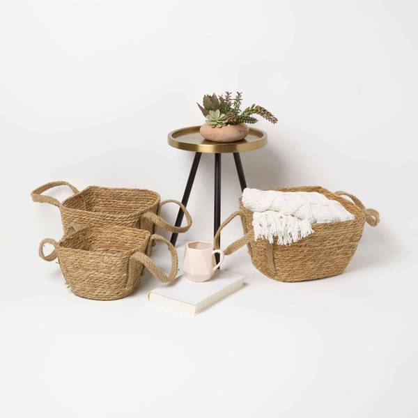 3er Set Aufbewahrungskörbe in 3 Größen Beige - Naturfaser - 33 x 22 x 26 cm