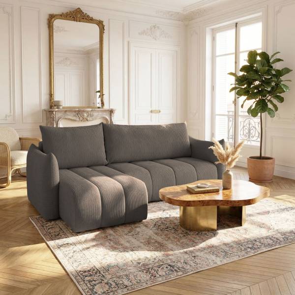 Ecksofa ONTARIO mit Schlaffunktion Braun - Ecke davorstehend links