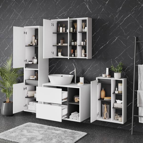 Badmöbel-Set Viola 55230 4er Set Grau - Reinweiß - Breite: 80 cm