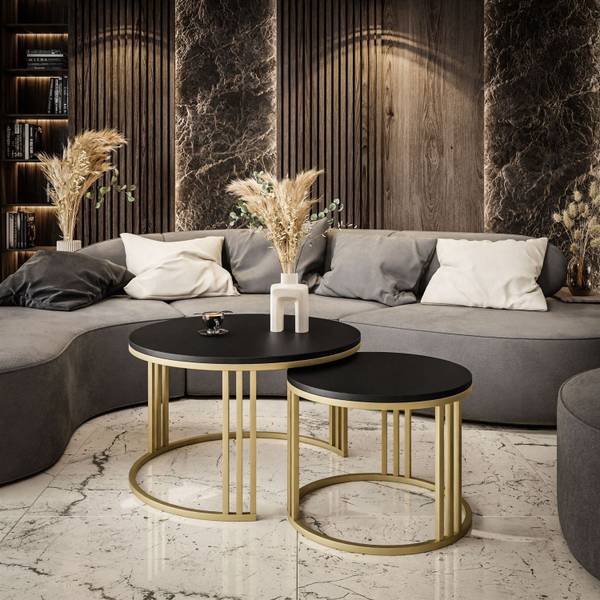 Couchtisch LORI 2in1 Schwarz - Gold - Holzwerkstoff - 70 x 48 x 70 cm