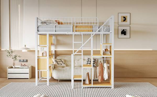 Multifunktionales Hochbett-BB1057 Weiß - Metall - 184 x 170 x 208 cm