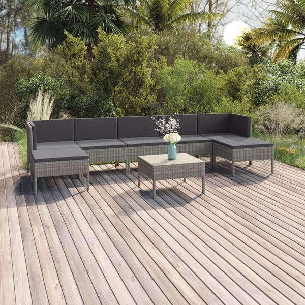 Garten-Lounge-Set 3094546 8-teilig Grau - Polyrattan - 60 x 35 x 60 cm
