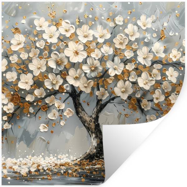 WANDTATTOO Baum Blumen Weiß - Polypropylen - 50 x 50 x 1 cm