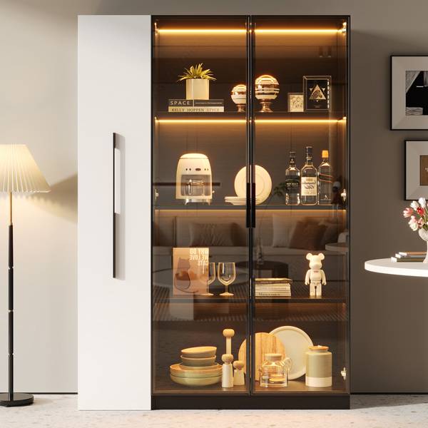 Standvitrine GLOWWoody Ⅳ Schwarz - Holzwerkstoff - 35 x 160 x 111 cm