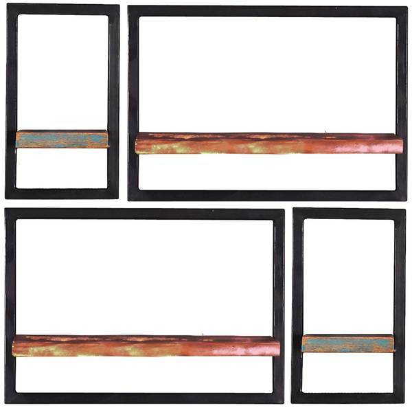 RIVERBOAT Wandregal-Set, 4-teilig Metall - Massivholz - 75 x 75 x 25 cm