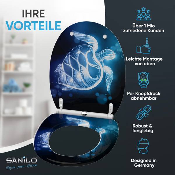WC Sitz mit Absenkautomatik Glow Turtle Blau - Holzwerkstoff - 38 x 6 x 48 cm