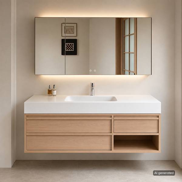 Waschbecken RW720JG-120 4er Set Braun - Glas - 55 x 15 x 120 cm