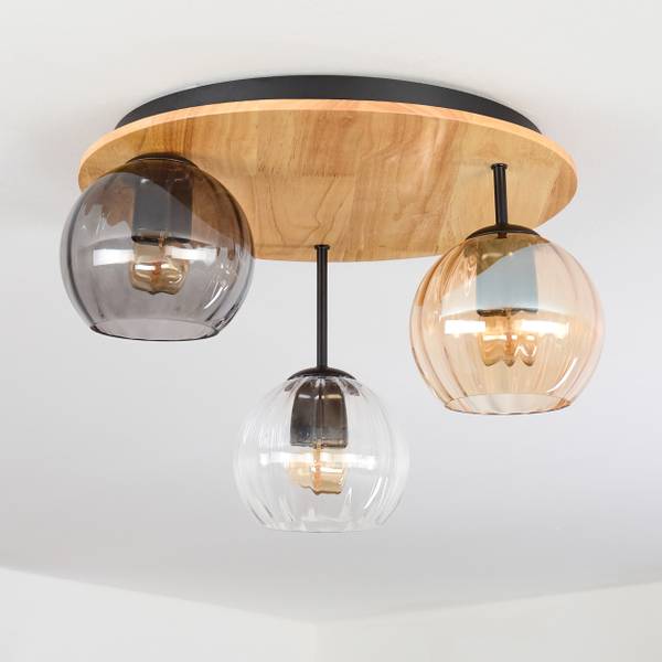 Deckenleuchte Cesaro Braun - Grau - Holzwerkstoff - Metall - Holz teilmassiv - 42 x 29 x 43 cm