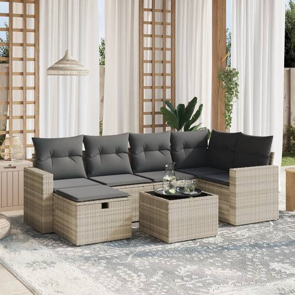 Garten-Lounge-Set 3036420-5 7-teilig Grau - Polyrattan - 62 x 69 x 62 cm