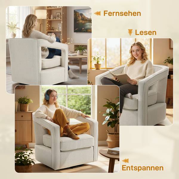 Polstersessel 83B-613V00BG Beige - Leinen - Polyester - 75 x 72 x 77 cm